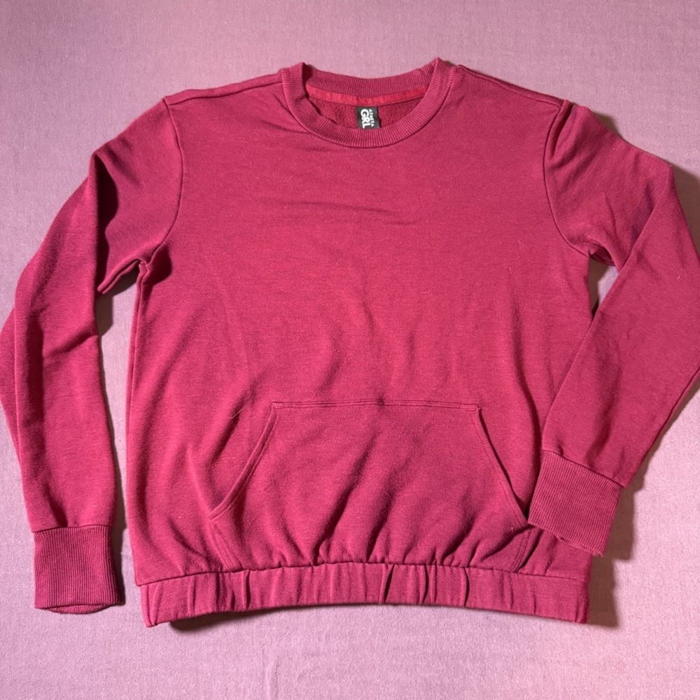 Athleta Girl Long Sleeve Sweatshirt Burgundy/Red Kangaroo Pocket - Size M/8-10